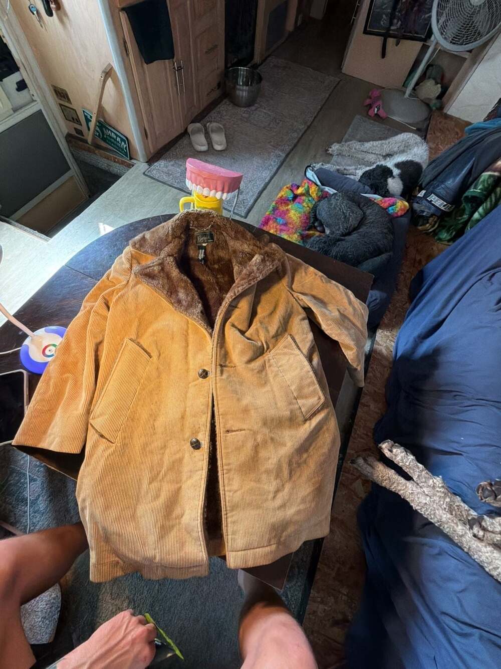 Remick's of Quincy Corduroy Coat Size 38 Tan Sherpa Faux Fur Lined Vintage